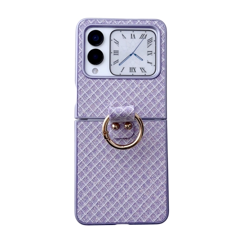 

For Huawei nova Flip Sparkling Diamond Rhombus PC Phone Case with Ring(Purple)