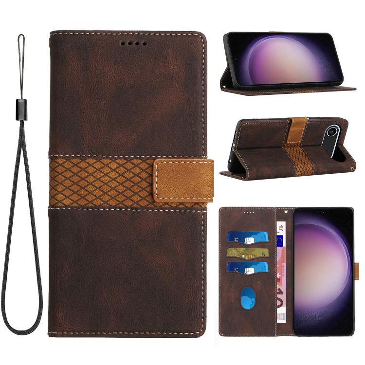 

For iPhone 17 Air Grid Stitching Leather Phone Case with Lanyard(Brown)