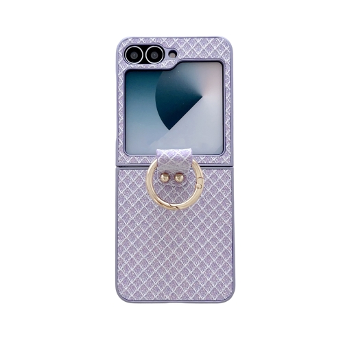 

For Samsung Galaxy Z Flip6 5G Sparkling Diamond Rhombus PC Phone Case with Ring(Purple)