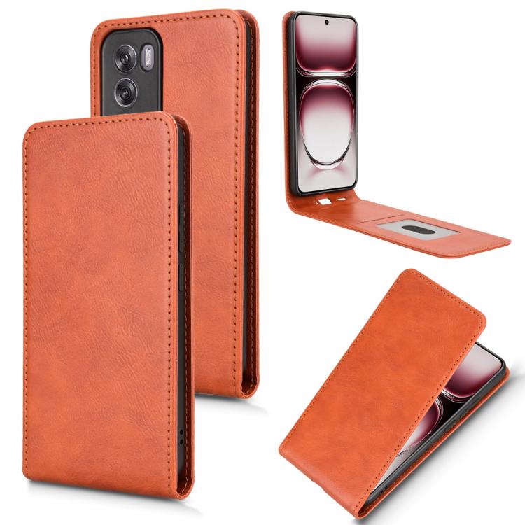 

For OPPO Reno12 Pro 5G Global Magnetic Vertical Flip Leather Phone Case(Brown)