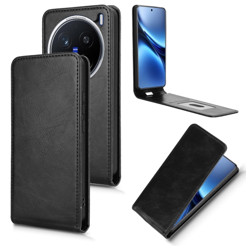 

For vivo X200 Pro 5G Magnetic Vertical Flip Leather Phone Case(Black)