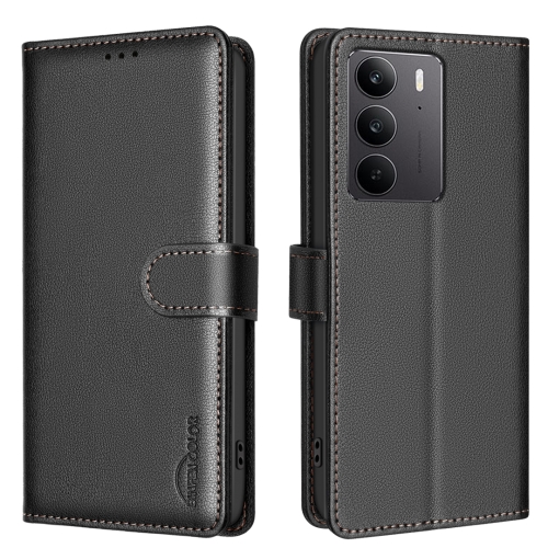 

For Realme C75 4G Litchi Texture RFID Anti-theft Leather Phone Case(Black)