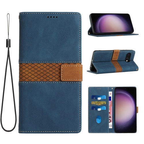 

For Google Pixel 9a Grid Stitching Leather Phone Case with Lanyard(Blue)