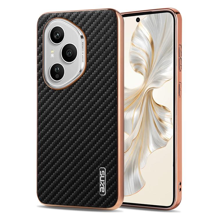 

For Honor 400 Pro Global 160.8mm AZNS Electroplated Edge Carbon Fiber Texture Phone Case(Black)