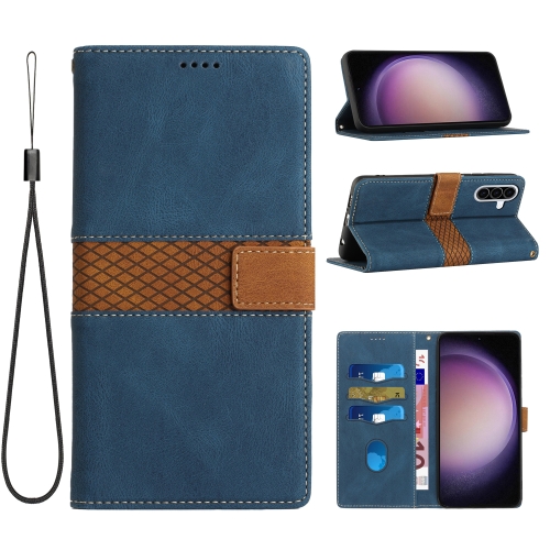 

For Samsung Galaxy A36 / A56 5G Grid Stitching Leather Phone Case with Lanyard(Blue)