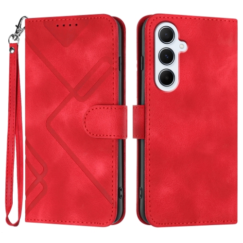 

For Samsung Galaxy A56 5G Line Pattern Skin Feel Leather Phone Case(Red)