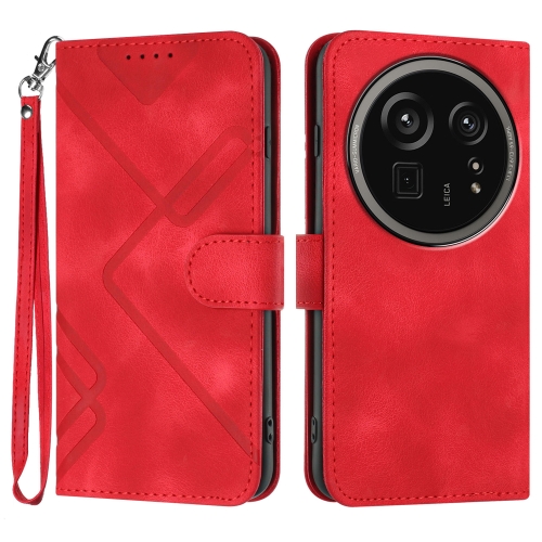 

For Sharp Aquos R9 Pro Line Pattern Skin Feel Leather Phone Case(Red)