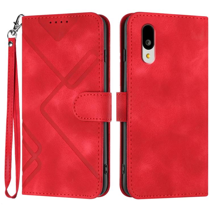

For Sharp Basio Active 3 Line Pattern Skin Feel Leather Phone Case(Red)