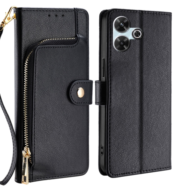 

For Redmi 13 4G Zipper Bag Leather Phone Case(Black)