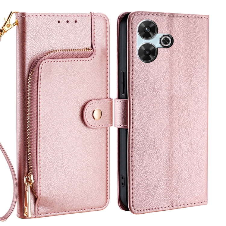 

For Redmi 13 4G Zipper Bag Leather Phone Case(Rose Gold)