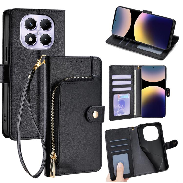

For Redmi Note 14 Pro 4G Zipper Bag Leather Phone Case(Black)