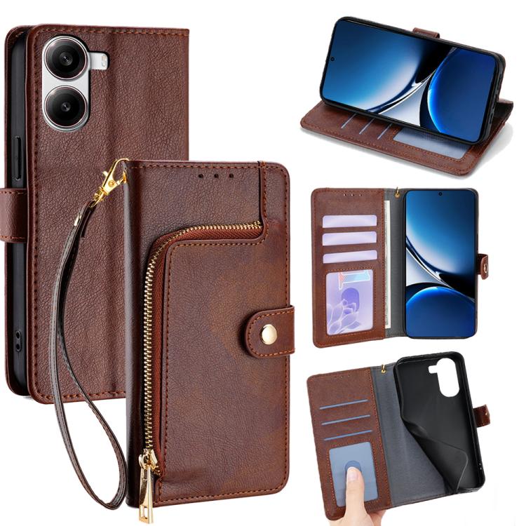 

For Redmi Turbo 4 Zipper Bag Leather Phone Case(Brown)