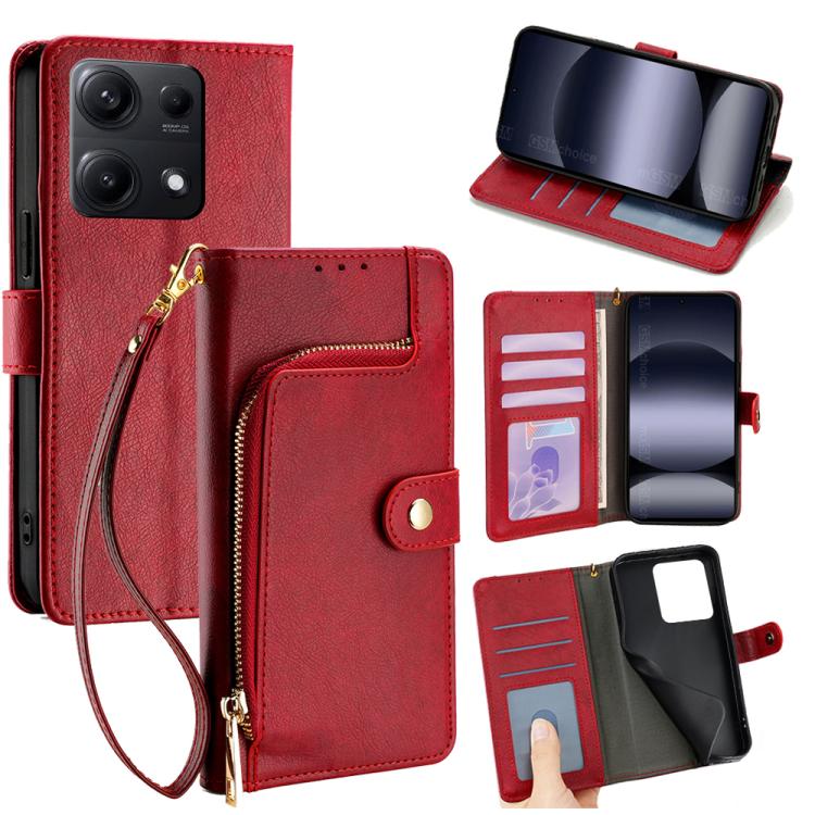 

For Redmi Note 14S 4G Zipper Bag Leather Phone Case(Red)