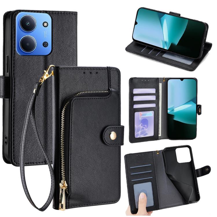 

For Redmi 15C 5G / 4G EU 173mm / Poco C85 5G Zipper Bag Leather Phone Case(Black)