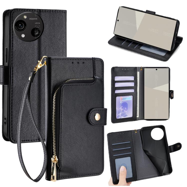 

For Sharp Aquos R10 Zipper Bag Leather Phone Case(Black)