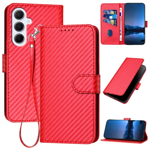 

For Samsung Galaxy A56 5G YX0070 Carbon Fiber Buckle Leather Phone Case with Lanyard(Red)