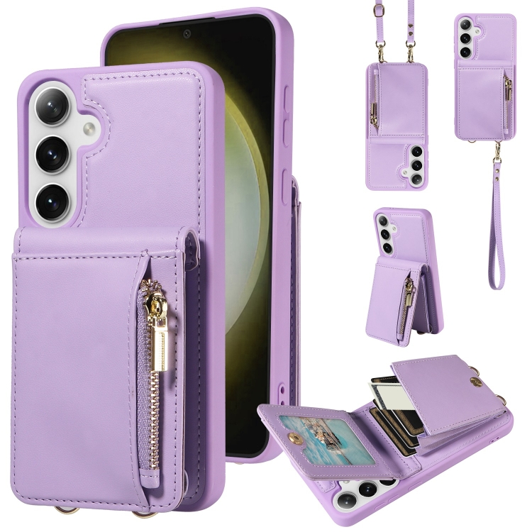 

For Samsung Galaxy S25+ 5G Crossbody Lanyard Zipper Wallet Leather Phone Case(Purple)
