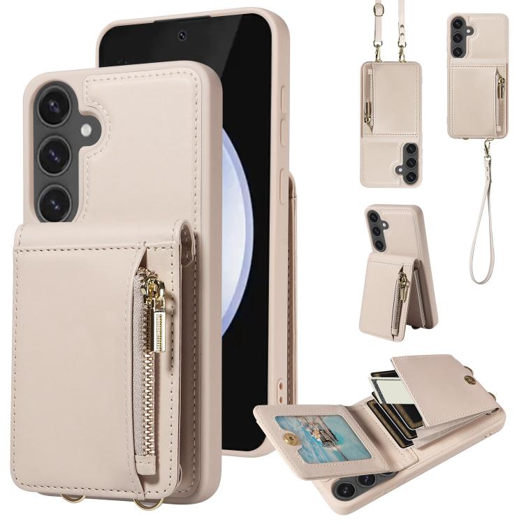 

For Samsung Galaxy S25 FE 5G Crossbody Lanyard Zipper Wallet Leather Phone Case(Beige)