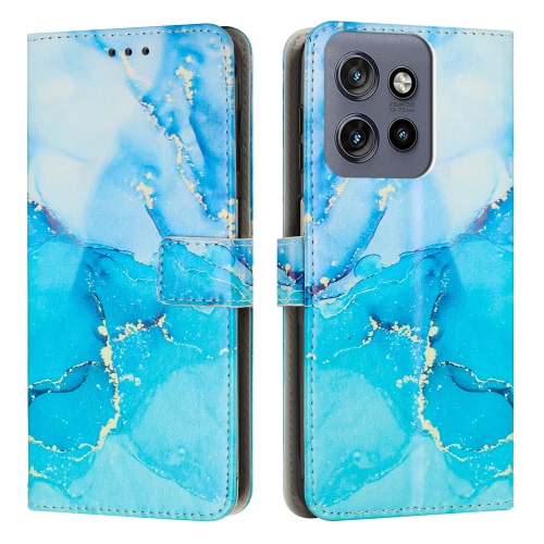 

For Motorola Moto S50 5G / Edge 50 Neo Painted Marble Pattern Leather Phone Case(Blue Green)