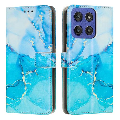 

For Motorola Edge 60 Fusion Painted Marble Pattern Leather Phone Case(Blue Green)