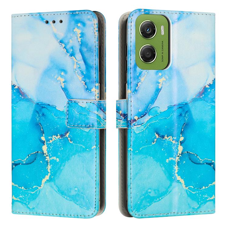 

For Motorola Moto G06 4G Painted Marble Pattern Leather Phone Case(Blue Green)