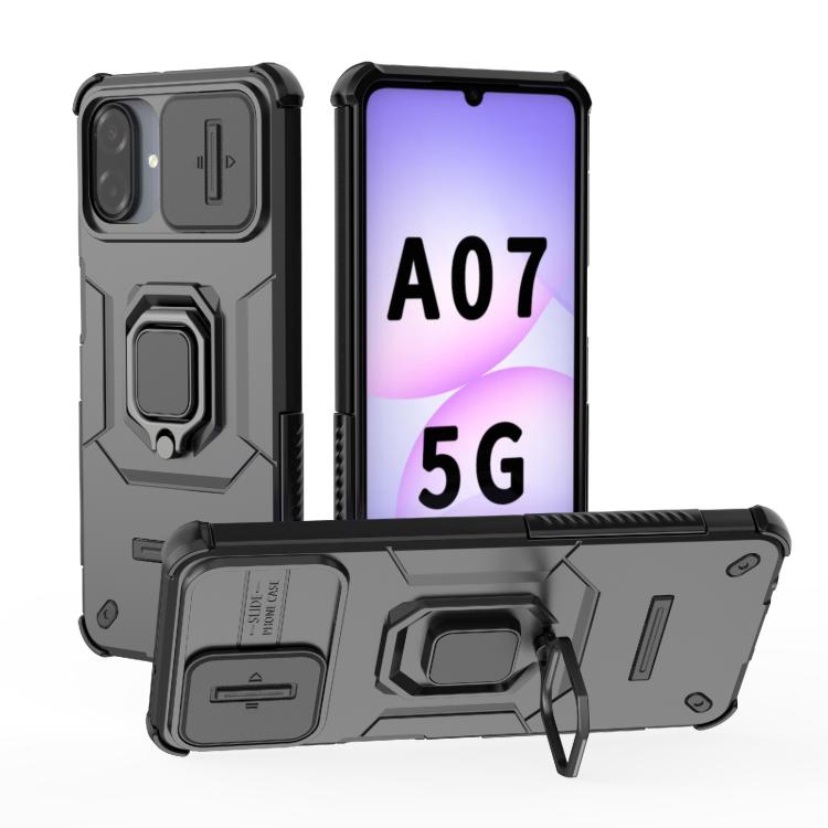 For Galaxy A07 4G / 5G Sliding Camshield TPU + PC Shockproof Phone Case with Holder(Black)