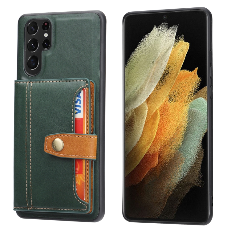 

For Samsung Galaxy S25 Ultra 5G Calfskin Card Slot TPU Hybrid PU Phone Case(Green)