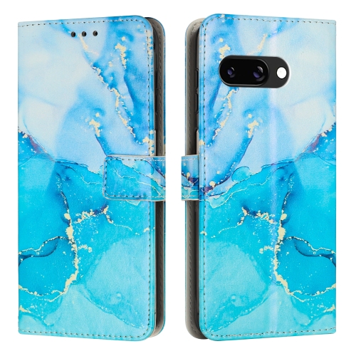 

For Google Pixel 9A Painted Marble Pattern Leather Phone Case(Blue Green)