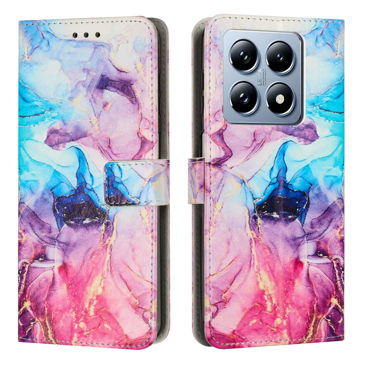 

For Xiaomi 14T Pro 5G Global Painted Marble Pattern Leather Phone Case(Pink Purple)