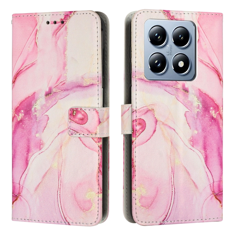 

For Xiaomi 14T Pro 5G Global Painted Marble Pattern Leather Phone Case(Rose Gold)