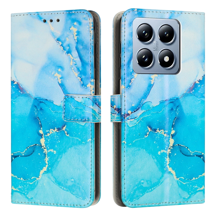 

For Xiaomi 14T Global Painted Marble Pattern Leather Phone Case(Blue Green)