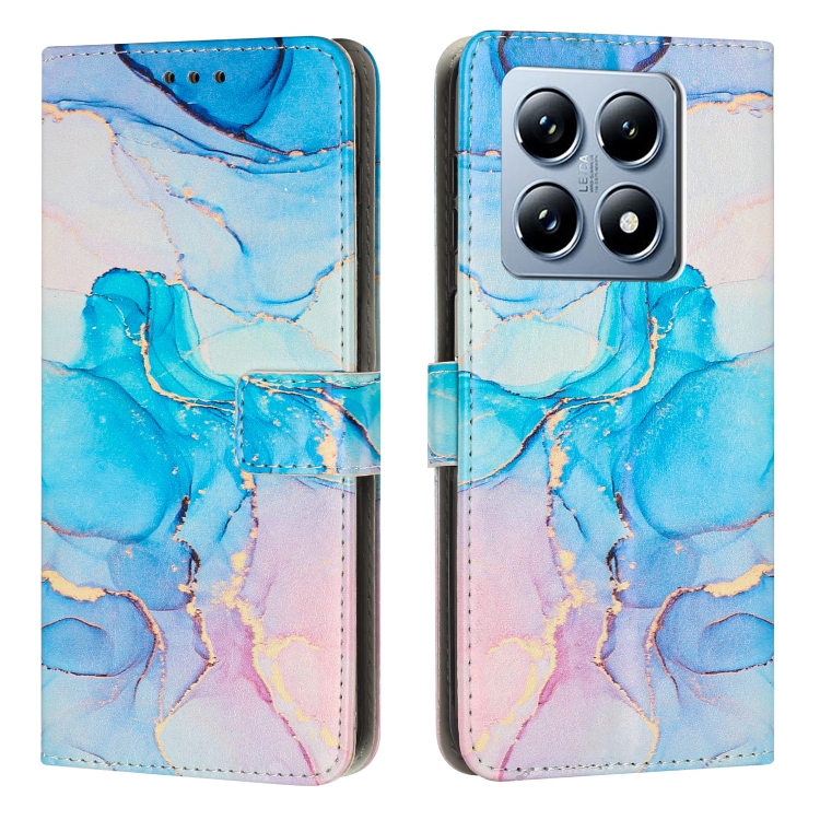 

For Xiaomi 14T Global Painted Marble Pattern Leather Phone Case(Pink Green)