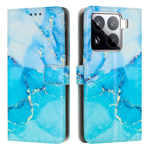 

For Xiaomi 15 Pro Painted Marble Pattern Leather Phone Case(Blue Green)