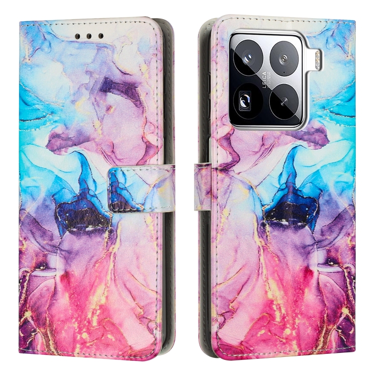 

For Xiaomi 15 Pro Painted Marble Pattern Leather Phone Case(Pink Purple)