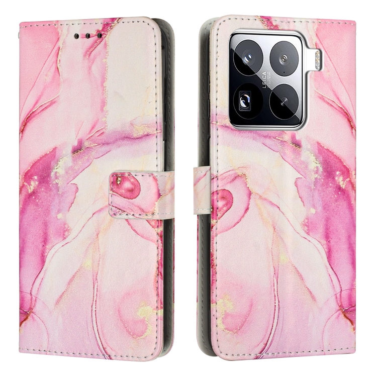 

For Xiaomi 15 Pro Painted Marble Pattern Leather Phone Case(Rose Gold)