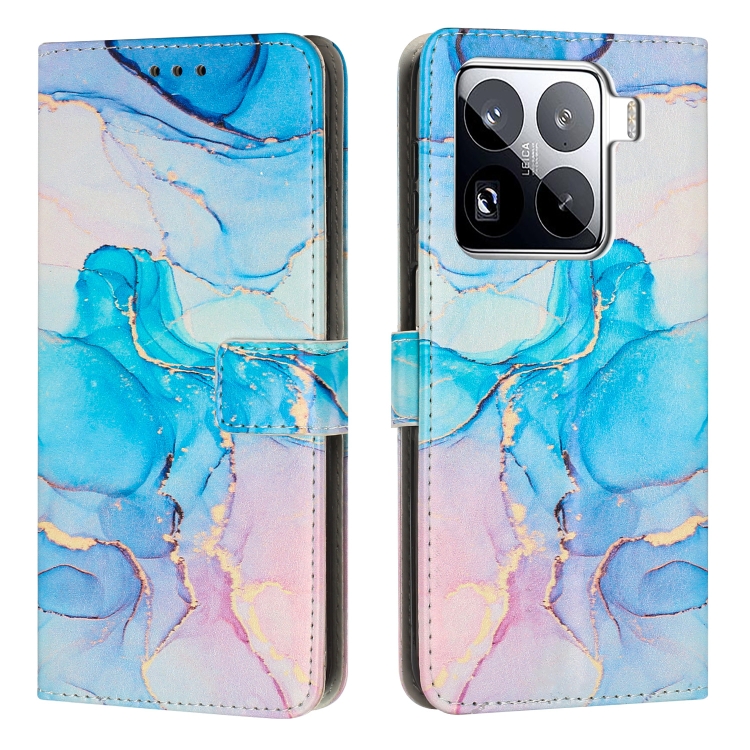 

For Xiaomi 15 Pro Painted Marble Pattern Leather Phone Case(Pink Green)