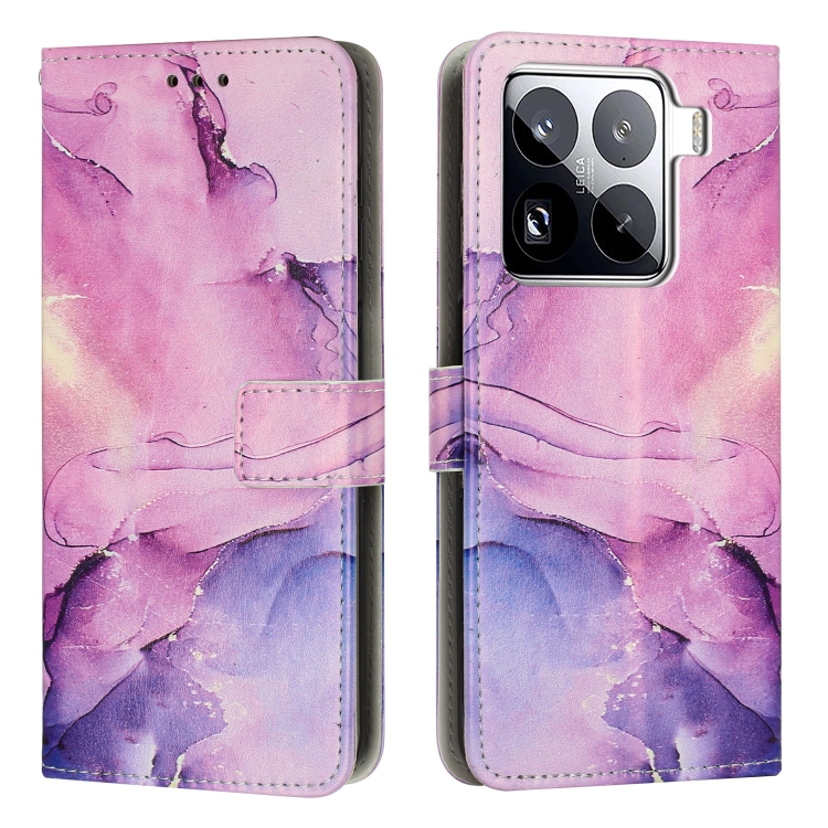

For Xiaomi 15 Pro Painted Marble Pattern Leather Phone Case(Purple)