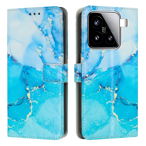 

For Xiaomi 15 Painted Marble Pattern Leather Phone Case(Blue Green)