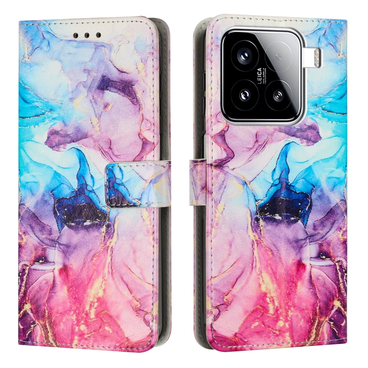 

For Xiaomi 15 Painted Marble Pattern Leather Phone Case(Pink Purple)