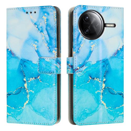 

For Xiaomi Poco F7 Pro / Poco F7 Ultra Painted Marble Pattern Leather Phone Case(Blue Green)