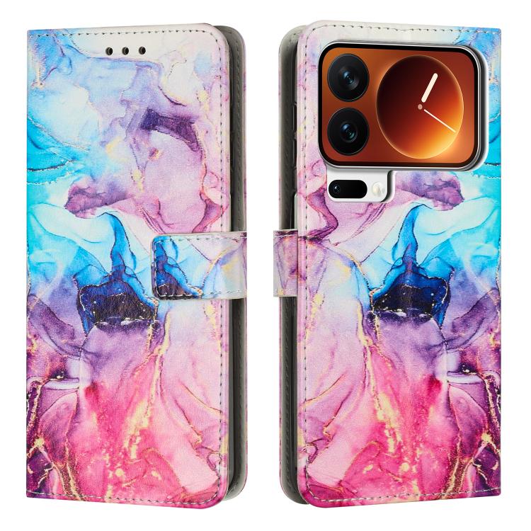 

For Xiaomi 17 Pro Max Painted Marble Pattern Leather Phone Case(Pink Purple)