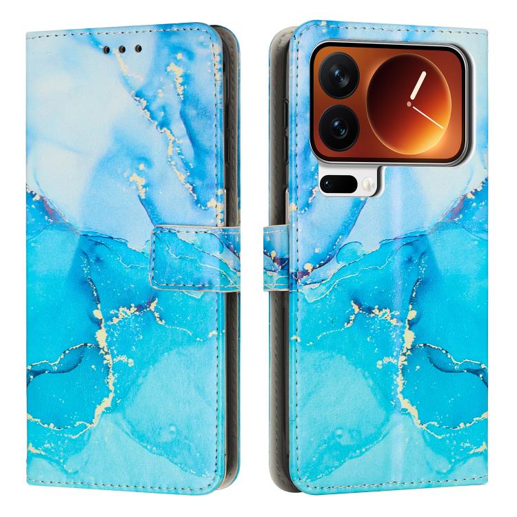 

For Xiaomi 17 Pro Painted Marble Pattern Leather Phone Case(Blue Green)