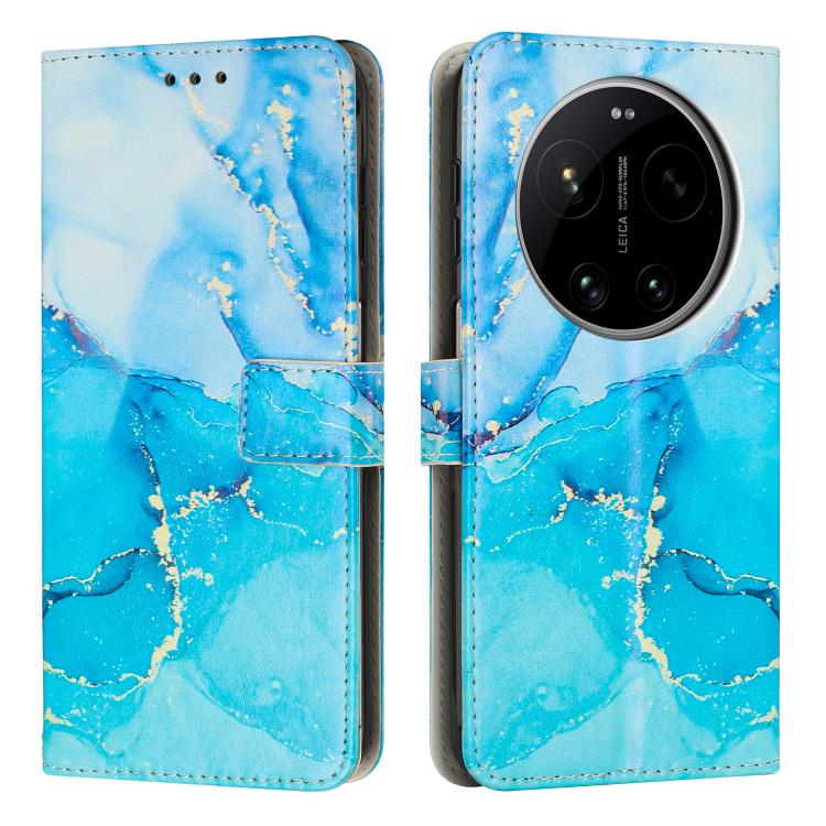 

For Xiaomi 17 Ultra Painted Marble Pattern Leather Phone Case(Blue Green)