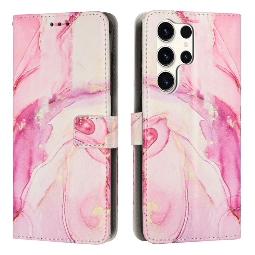 

For Samsung Galaxy S24 Ultra 5G Painted Marble Pattern Leather Phone Case(Rose Gold)