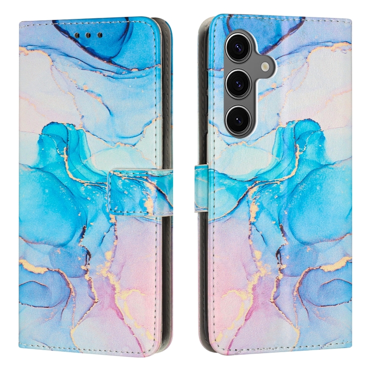 For Samsung Galaxy S25 5G Painted Marble Pattern Leather Phone Case(Pink Green)