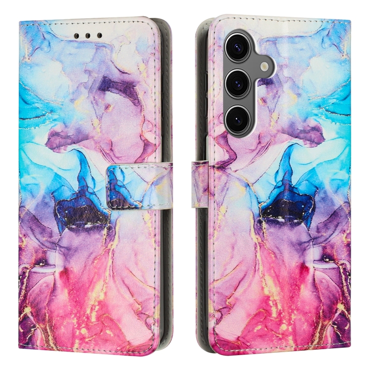 For Samsung Galaxy S25+ 5G Painted Marble Pattern Leather Phone Case(Pink Purple)