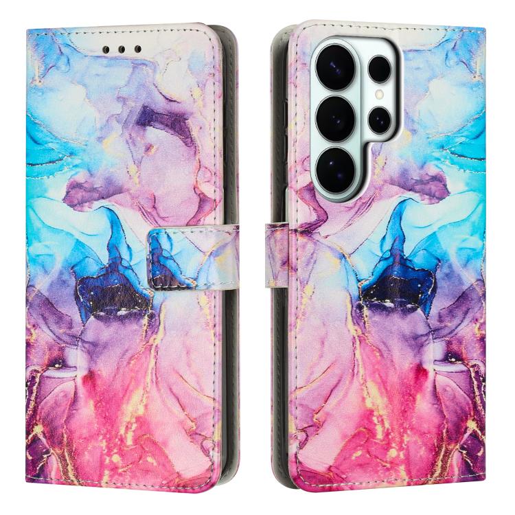 For Samsung Galaxy S26 Ultra 5G Painted Marble Pattern Leather Phone Case(Pink Purple)