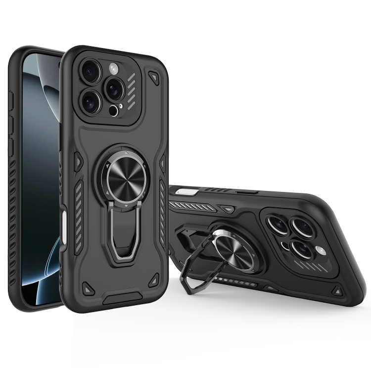 

For iPhone 16 Pro Metal Rotating Bracket TPU + PC Magnetic Phone Case(Black)
