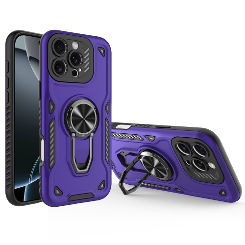 

For iPhone 16 Pro Metal Rotating Bracket TPU + PC Magnetic Phone Case(Dark Purple)