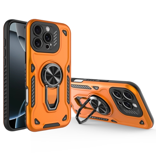 

For iPhone 16 Pro Metal Rotating Bracket TPU + PC Magnetic Phone Case(Orange)